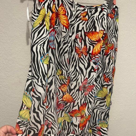 Le Suit Y2K/90s Black and white zebra butterfly print midi skirt - Picture 6 of 8